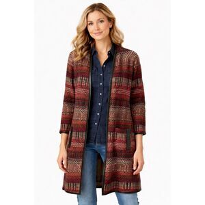 Rafaella Duster Cardigan Long Sleeve Faux Leather Trim Red LP
